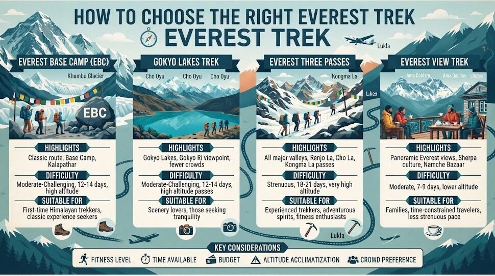 How to Choose the Right Everest Trek: EBC vs Gokyo vs Three Passes vs Everest View Trek