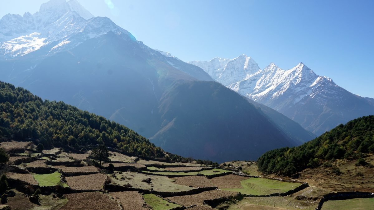 Terraced farms on the way to Everest Base Camp trek Nepal