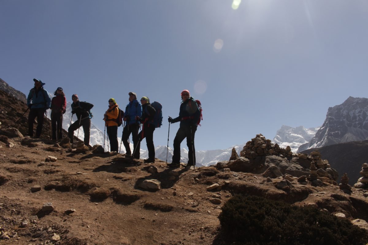 Group of trekkers on the way to Everest Base Camp Nepal